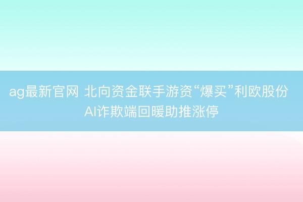 ag最新官网 北向资金联手游资“爆买”利欧股份 AI诈欺端回暖助推涨停