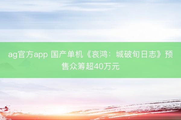 ag官方app 国产单机《哀鸿:城破旬日志》预售众筹超40万元
